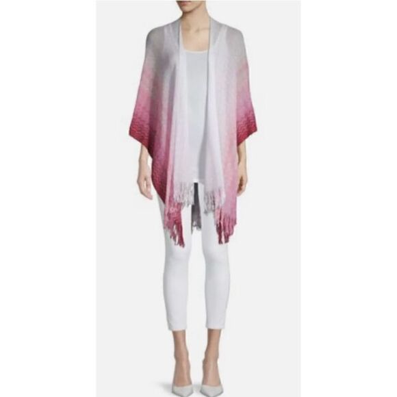 Missoni Fringed Ombre Chevron Cotton Cape Pink and Red Made in Italy NWT OSFA - Picture 1 of 8